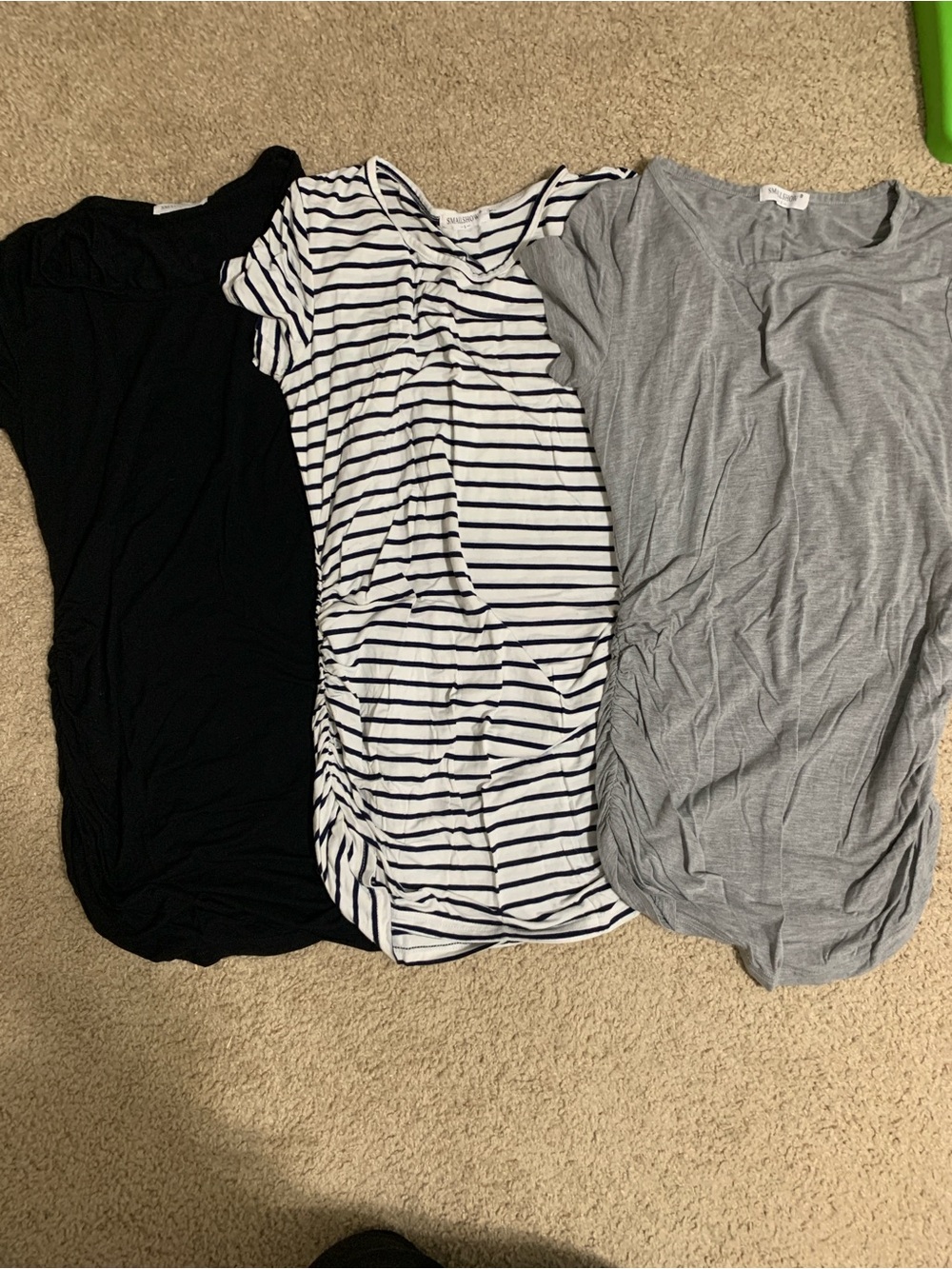 Women’s Maternity Ruched Side T-Shirts - Black, Navy Stripe, Gray
